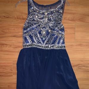 Blue Sequin Bodice Formal Dress